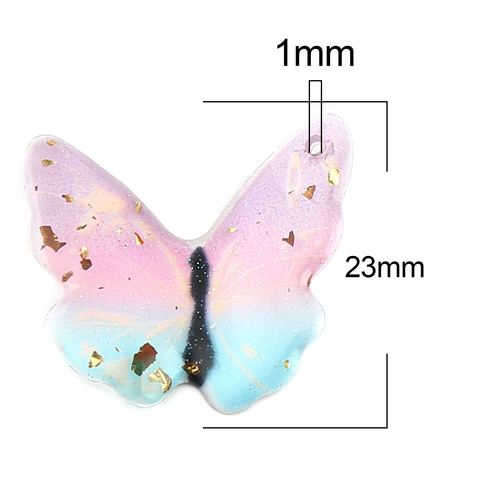 3/5PCs fascini del pendente della serie della farfalla dell'insetto della resina per la fabbricazione di gioielli foglia d'oro farfalla animale blu viola stagnola 23mm x 22mm: 5PCs-9
