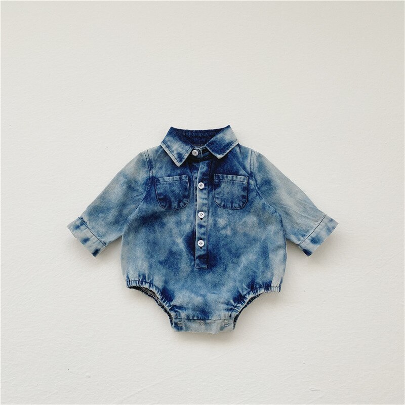 printemps 0-24m enfant en bas âge enfants fille bébé garçon Denim vêtements à manches longues body solide combinaison tenue bébé vêtements
