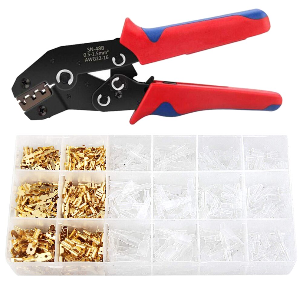 Sn -48b krimptang 600 stuks connector 4.8 stekker terminal krimptang krimptang draad 0.5 mm 2 alicate awg 20 handgereedschap krimptang: 600 stuks en  sn48b