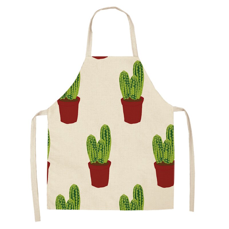 Tablier de cuisine motif Cactus pour femme, sans manches, en coton et lin, bavettes de cuisson à domicile, outils de nettoyage, 53x65cm, 1 pièce: A