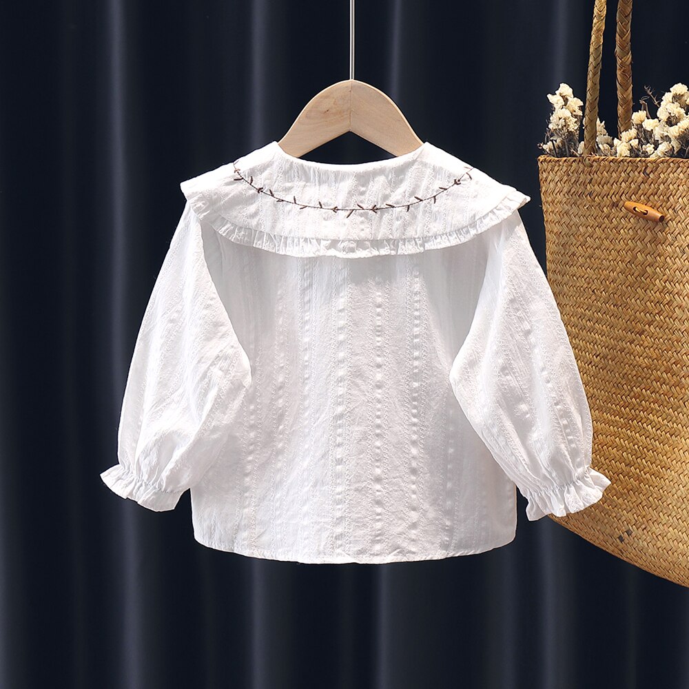 Camisas de manga larga para niños y niñas, Tops de algodón bordados, blusa blanca a la , ropa de primavera y otoño para adolescentes