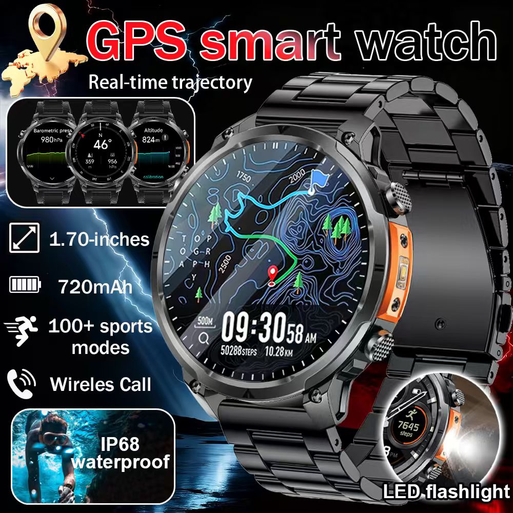 2025 Nuovo Militare GPS Astuto Della Vigilanza 3ATM Impermeabile 650mAh Batteria BT Chiamata Frequenza Cardiaca Pressione Sanguigna Sport tracker Smartwatch Da Uomo