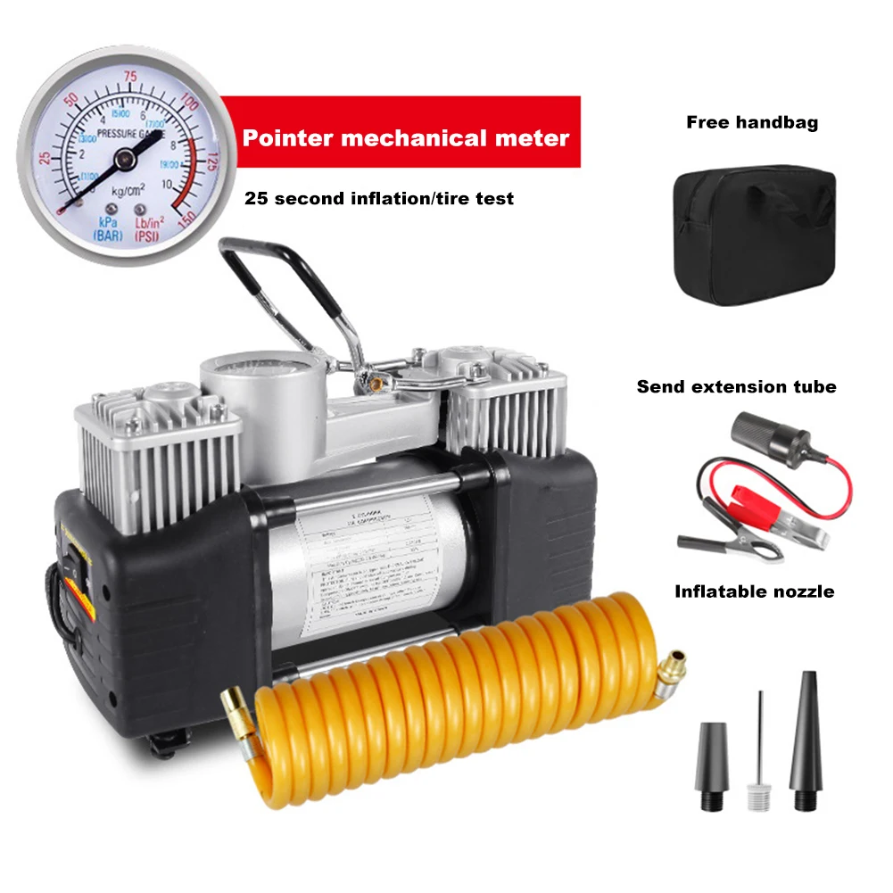 Portable Air Compressor 12V 150PSI Dual Cylinder Heavy Duty Car Tire Inflator Car Tire Inflatable Pump Electric Tyre Inflator