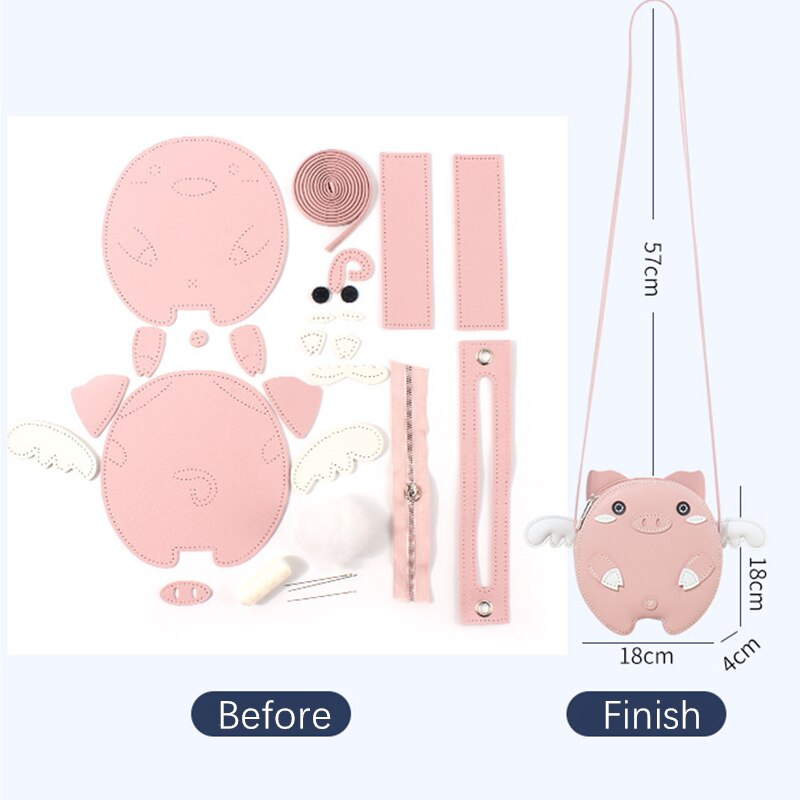 Funny Homemade Sewing DIY Women Corssbody Bags Cute Cartoon Pink Pig Women Shouder Bags Birthday for girls
