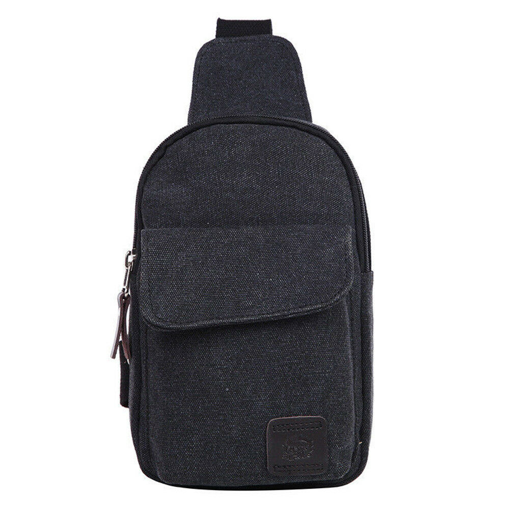 Moda masculina bolsa pequena lona peito sling saco de viagem caminhadas cruz corpo mensageiro bolsa de ombro: Preto