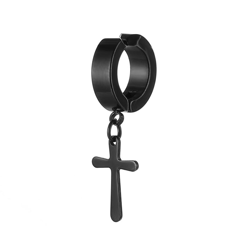 1 Uds. Pendientes Punk de acero inoxidable Unisex con Clip negro para hombre, pendientes colgantes con forma de estrella triangular geométrica, joyería gótica para mujer: Pistola negra plateada