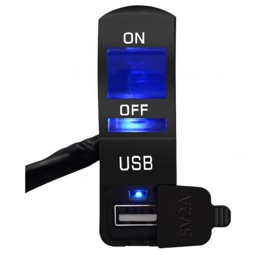Cargador de teléfono para motocicleta, indicador LED de CC de 12V, montaje en manillar de motocicleta, cargador de teléfono USB con interruptor: Blue