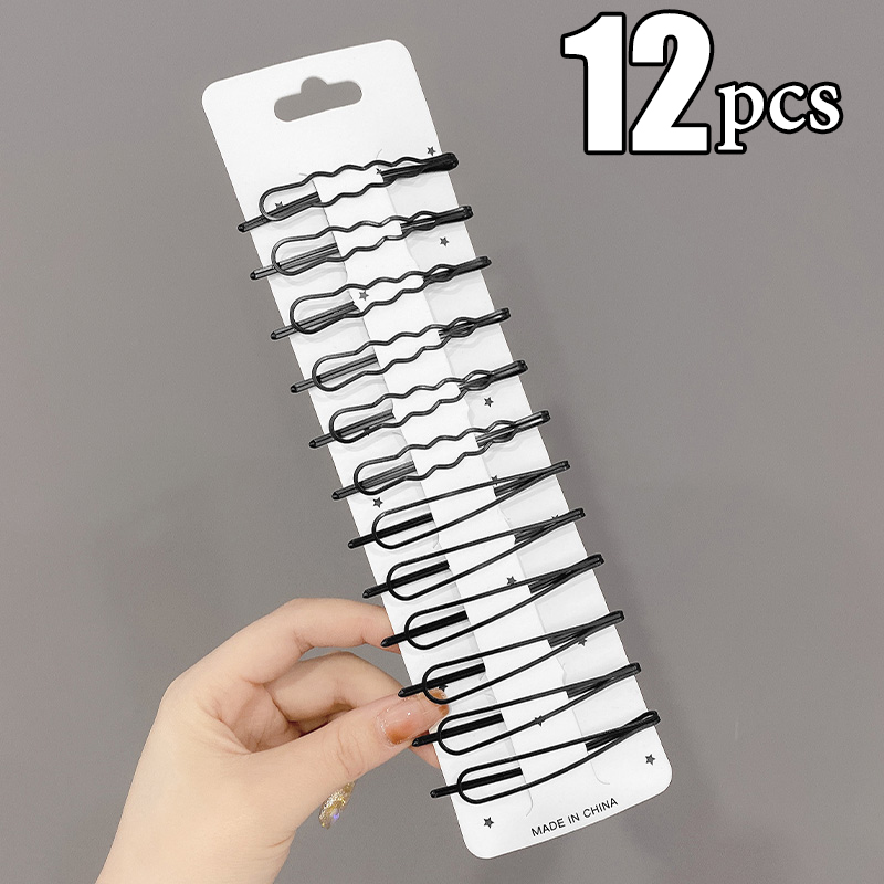 Horquillas onduladas para el cabello, pasadores negros de Metal, pasadores invisibles BB, accesorios para el cabello, 3/12 piezas: Plata