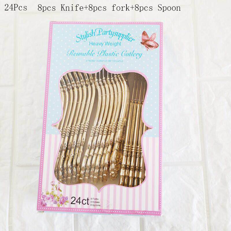 Rose Gold Wedding Party Disposable Tableware Set Paper Plates Napkins Party Tableware Decor for Wedding Birthday Party Supplies: 24pcs