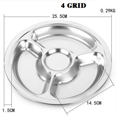 Dinner Plate Grid Plate 28cm Stainless steel Fast Food Dish Pan thickening Plate fast food Dish Dinner Plate Metal: 4 GRID