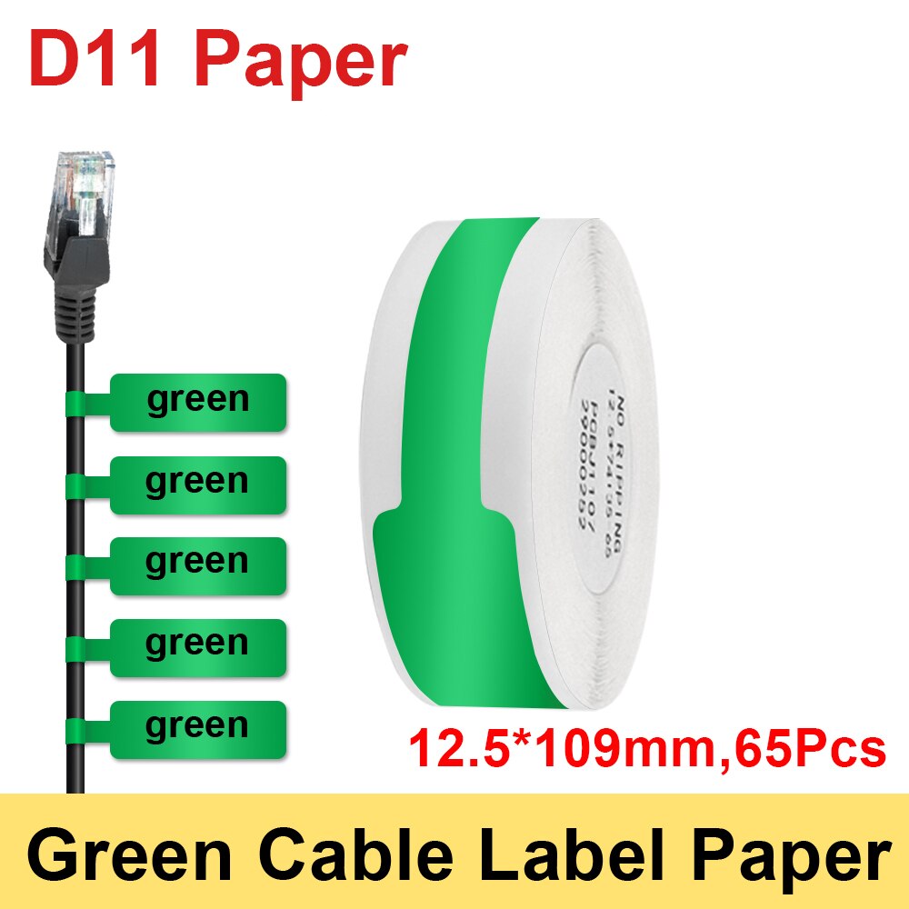 1 Roll Niimbot D11 / D110 Label Sticker Waterproof Anti-Oil Niimbot Labels Paper White Thermal Paper For Niimbot D11 Label Maker: Cable Green