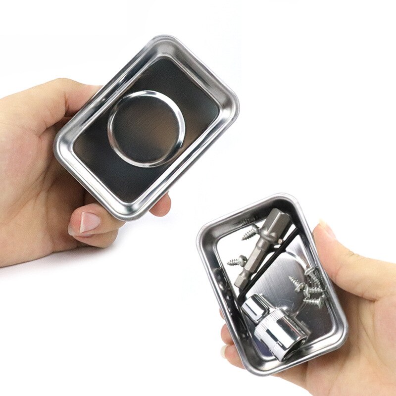 1Pc Magnetic Tray Stainless Steel Circular Square Screw Tray for Automotive Parts Suction Pad Absorb Dish Tools