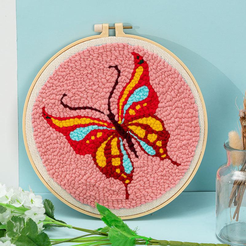 2020 nowy haft ręczny DIY pakiet materiałów wełniane naszycia obrazy do dekoracji mieszkania prosty krzyż wyszywany obrazek: Flower butterfly