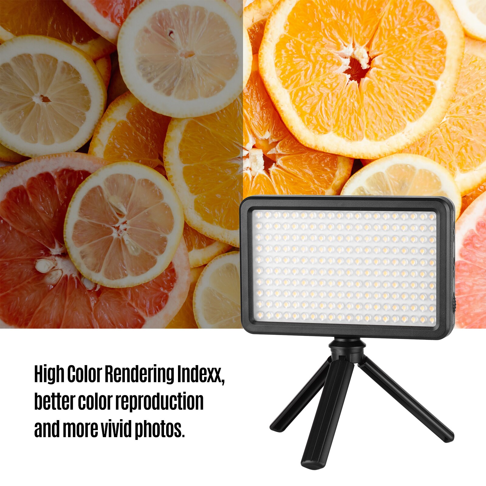 Portable Video LED Light Photography Fill-in Light 5600K Adjustable Brightness with Cold Shoe Handle Tripod for DSLR Camera