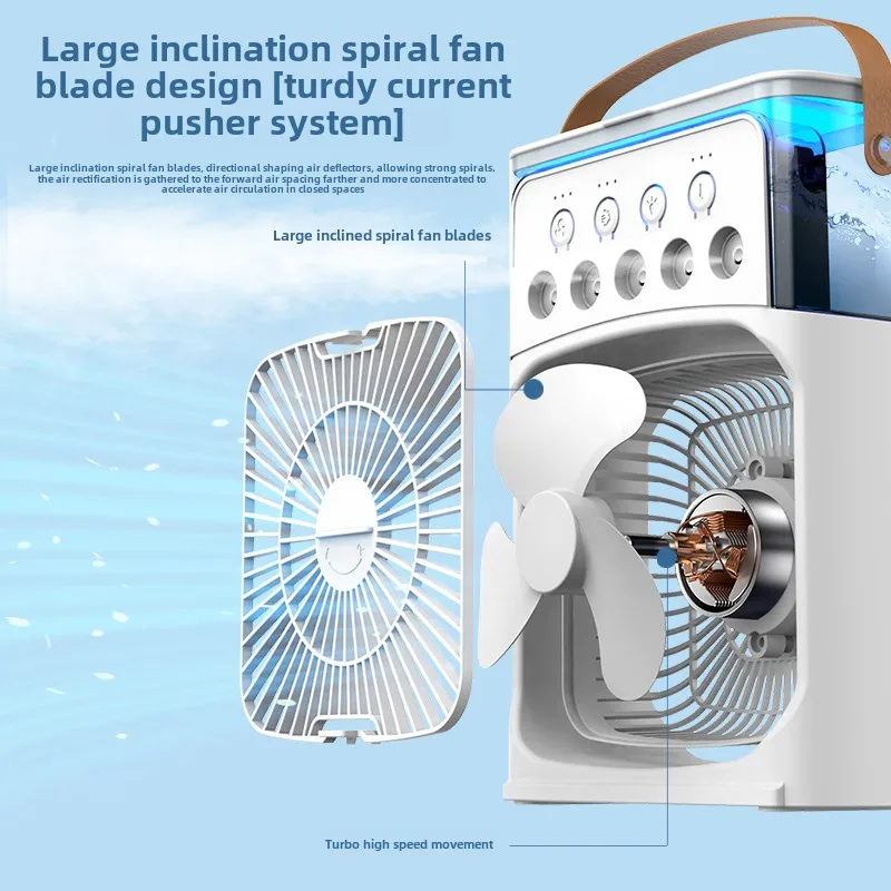 Mini humidificador portátil 3 en 1 con ventilador enfriador de aire de CA con luz LED para el hogar, oficina, dormitorio, Camping, refrigeración
