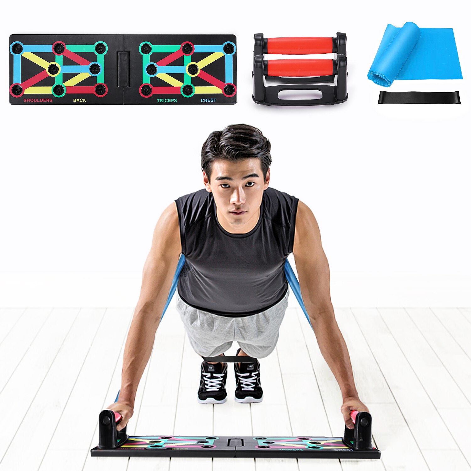 TOMSHOO Fodable Push Up Board 12 in 1Push-Up Board with Handle, Practice Shoulder Chest Triceps Trapezius Muscle for Home