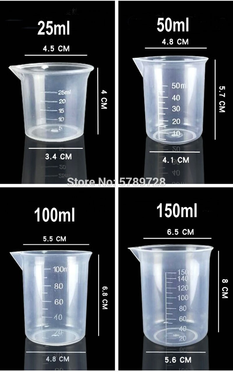 1set Laboratory plastic beaker with scale plastic measuring cup including 25/50/100/250/500/1000ml one each