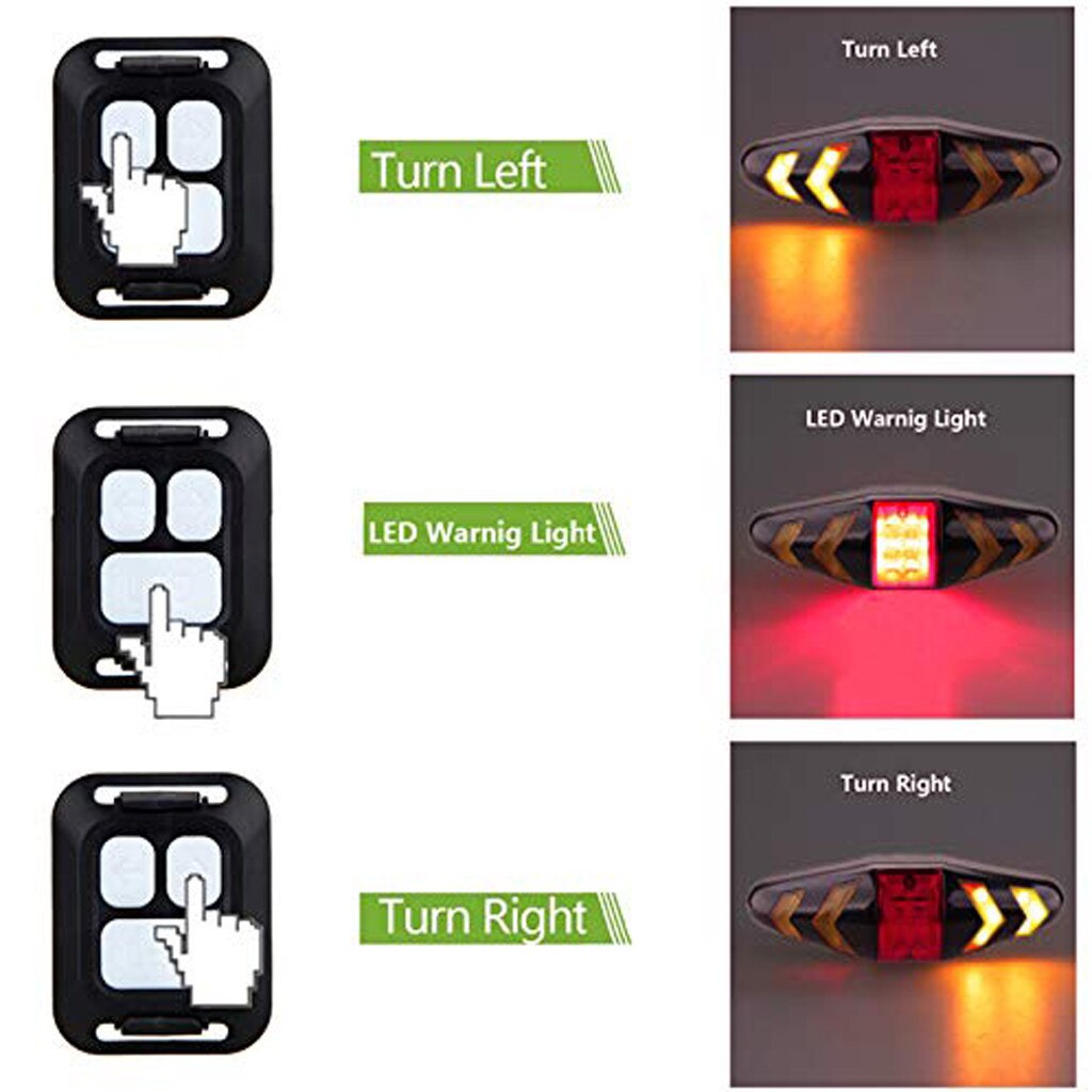 Fiets Achterlicht Richtingaanwijzers Met Draadloze Fiets Achterlicht Licht Waarschuwingslichten Motorfiets Achter Safety Light #30