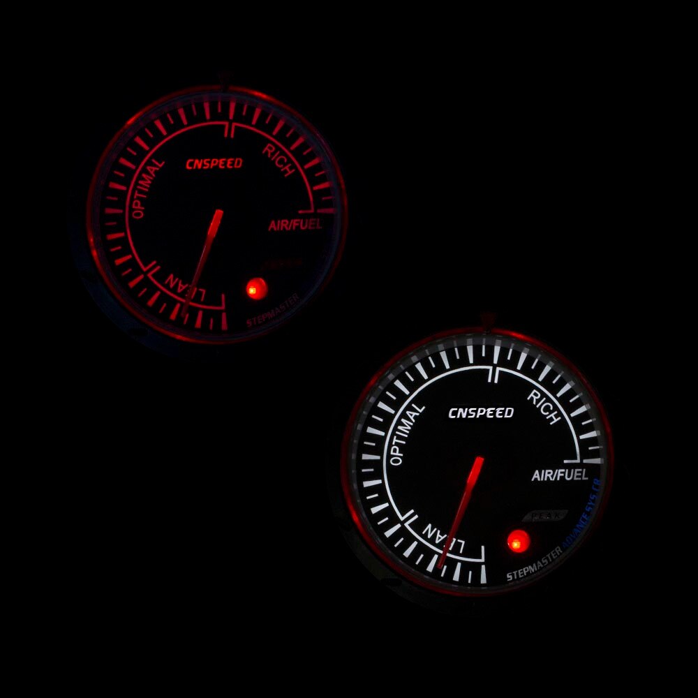 Medidor de relación aire-combustible CNSPEED 60MM 12V para coche Indicador de relación aire-combustible ligero rojo y blanco medidor de relación cara negra AFR YC101353