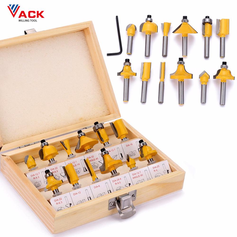 VACK 12pcs Milling Cutter Router Bit Set 1/4 shank Wood Cutter Carbide Mill Woodworking Trimming Engraving Carving Cutting Tools