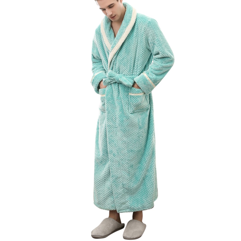 Couples Bathrobe Men Sleepwear Winter Lengthened Bathrobe Splicing Home Clothes Long Sleeved Robe Coat szlafrok Bath Robe: Sky Blue / M