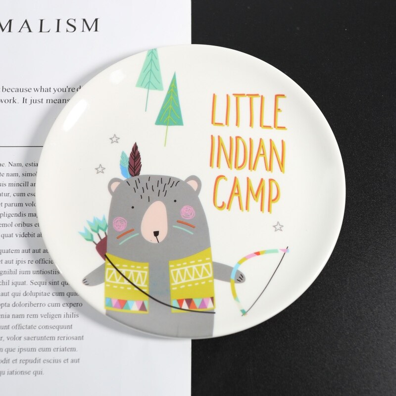 1 PC mélamine dessin animé assiette Imitation porcelaine vaisselle Dessert plat enfant petit déjeuner assiette mignon plat: Vert armée