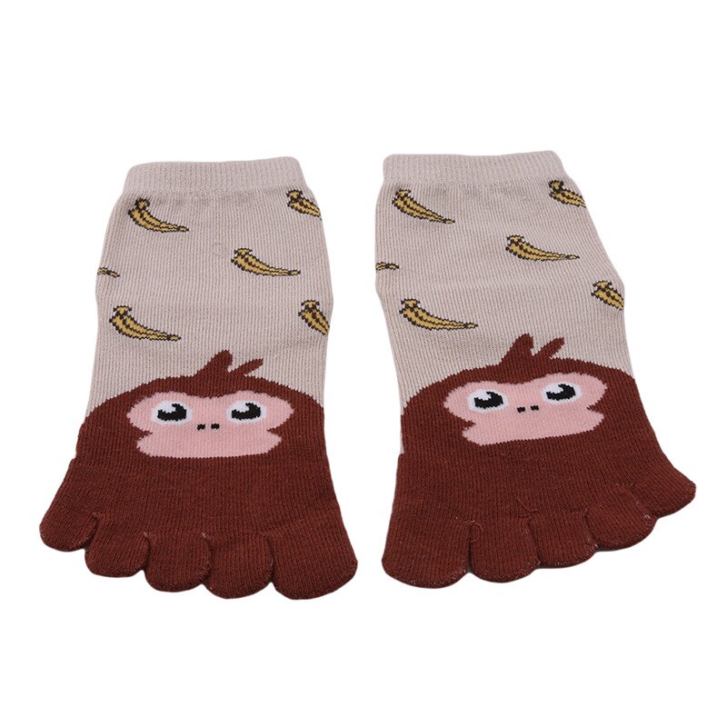 1 Paar Jaar Mooie Kinderen Sokken Dier Jongens Meisjes Sokken Teen Sokken Voor Kids Vijf Vinger Sok Baby Warm accessoires Sok: Brown monkey / 3-7 years old