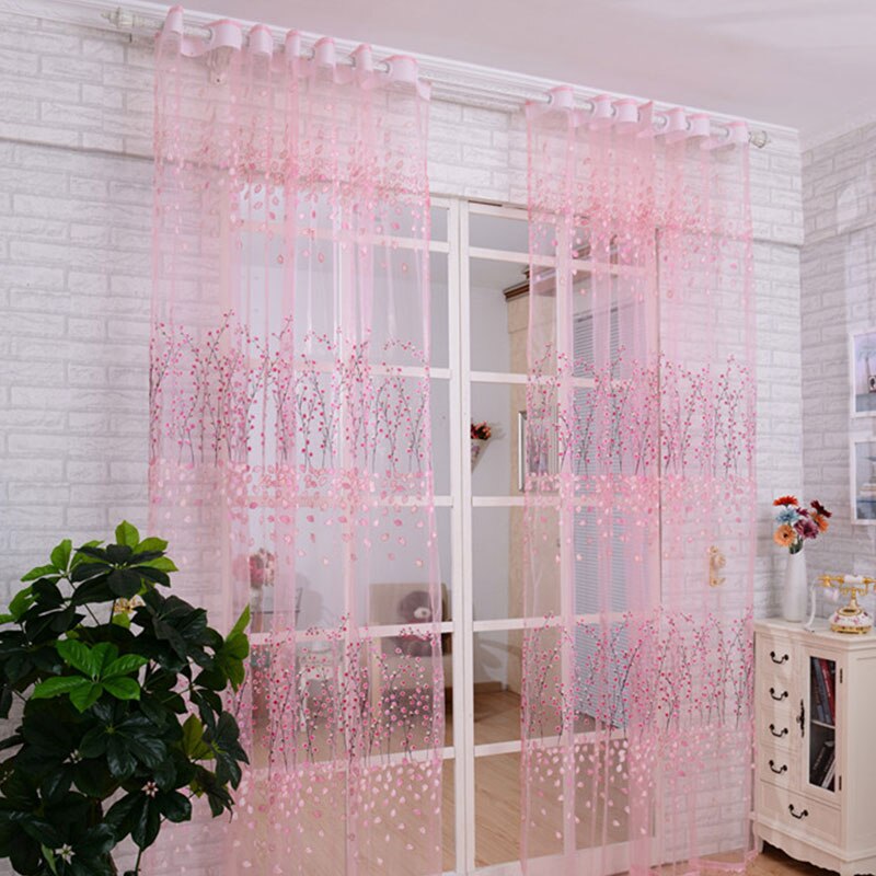 Cortinas para sala de estar, gasa, tul para cocina, ventanas, flores de ciruela, hilo, color rosa