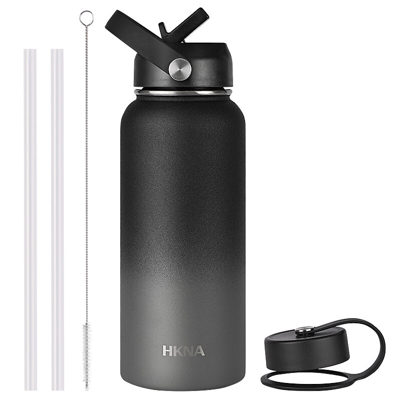 1L/1.2L/2L Thermos Mok Met Stro Roestvrijstalen Deksel Thermische Isolatie Rechte Cup Thermische Fles Water Tumbler thermocup: 1200ml 40oz / Black Gray Gradient