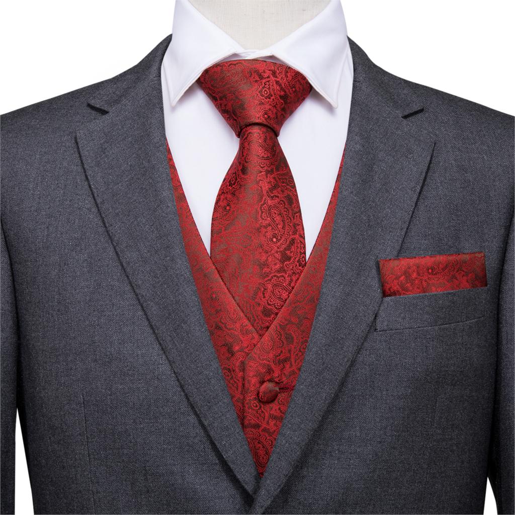 Hi-Tie Wine Red Paisley Dress Vest Set For Men Jacquard Men's Suit Vest Male Waistcoat for Wedding Formal Jacket MJ-0013