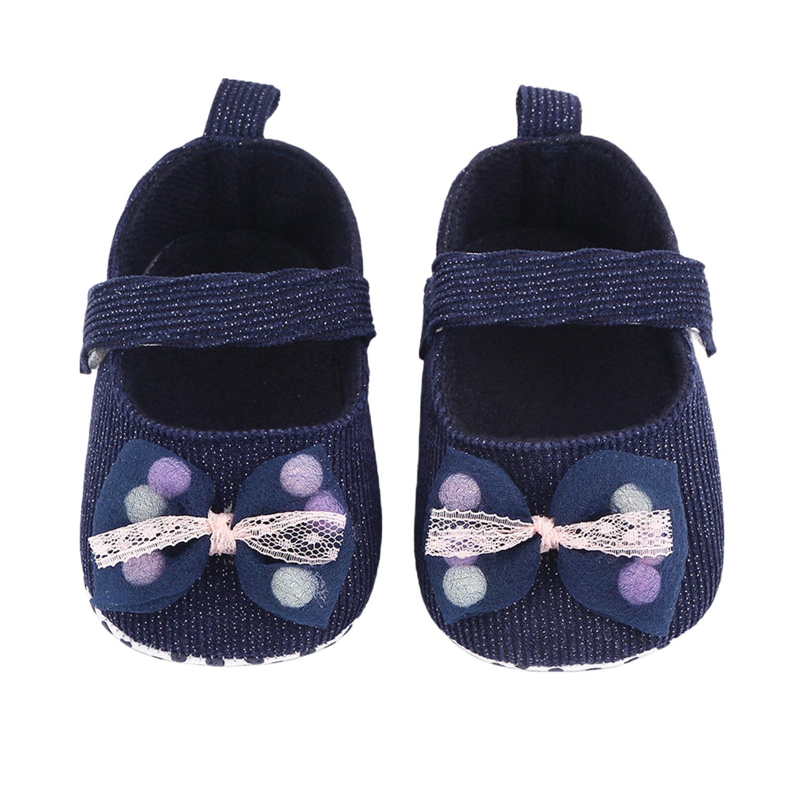 Girl's Solid Princess Shoes Soft Anti-Slip Flats Sole Baby Shoes with Bowknot Decoration 0-18M Baby First Walkers Shoes: Blue / 7-12 Months