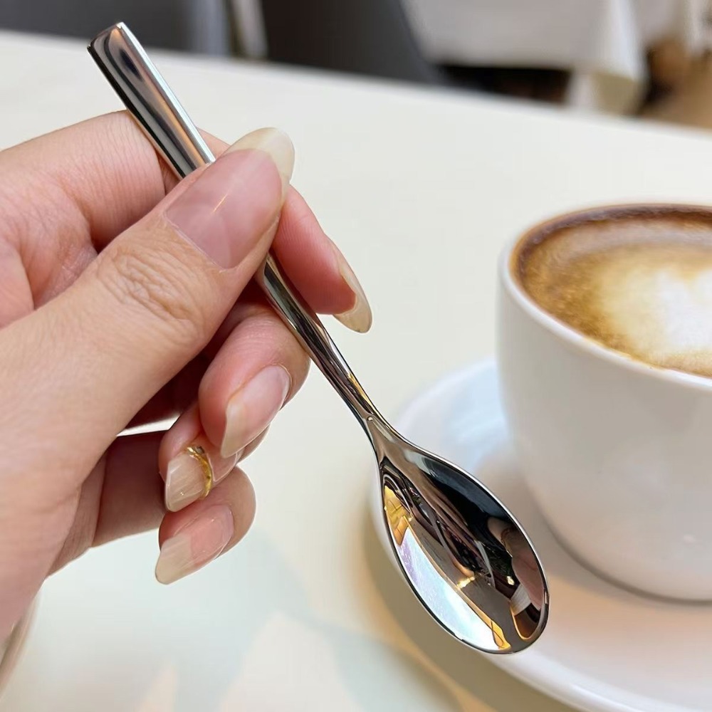 Stainless Steel Round Spoon Short Handle Stirring Dessert Coffee Spoons Household Seasoning Spoon Kitchen Accessories Gadgets