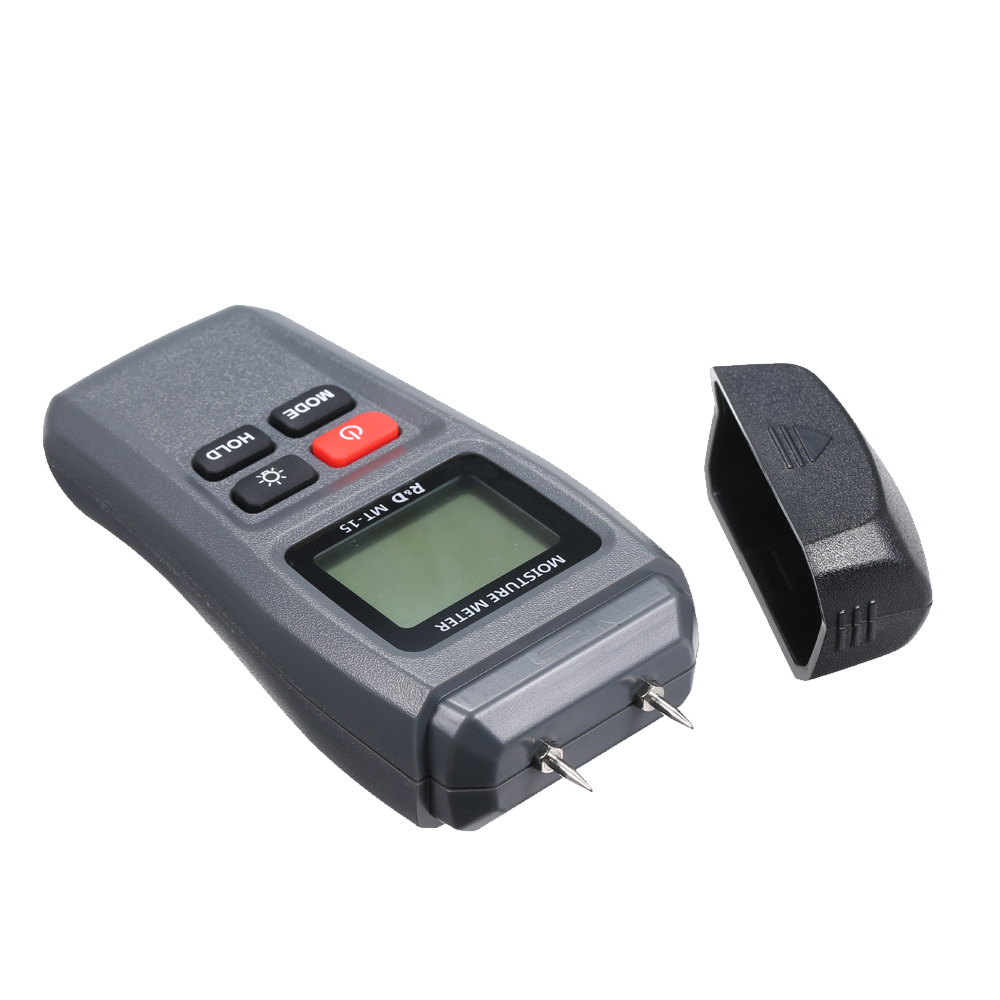 MT-15 Digital Wood Moisture Meter Handheld LCD Lumber Damp Detector Portable Timber Humidity Content Tester with 2 Pin Probe
