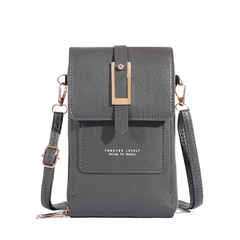 Touch Screen Mobile Phone Bag, Mini Flap Crossbody Bag, Faux Leather Purse, Vertical Wallet With Card Slots: Dark Grey