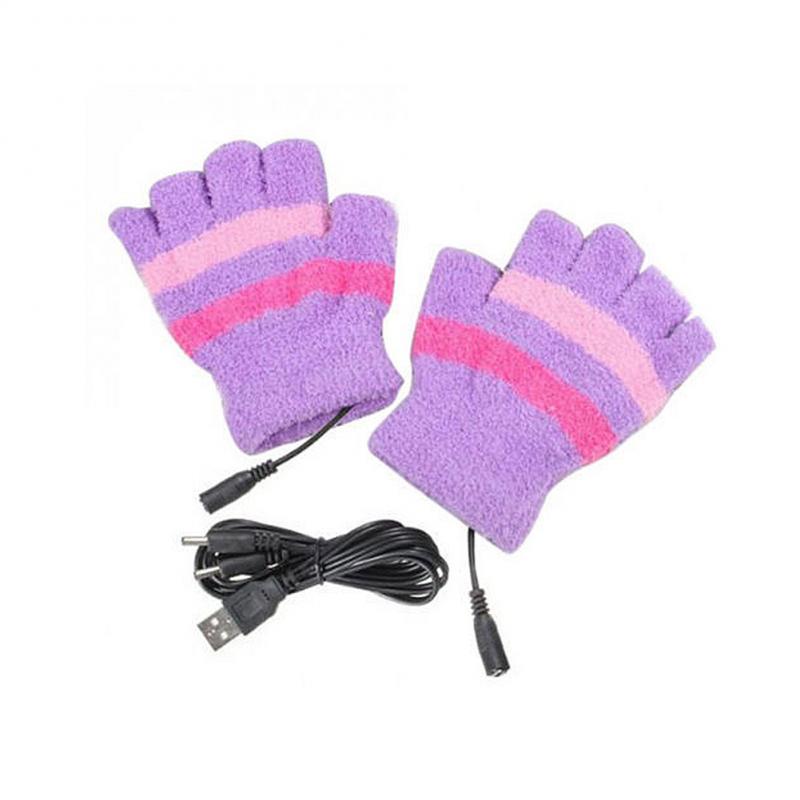 Gant chauffant sans doigts USB gants chauffants hiver chauffe-main alimenté par batterie thermique étanche moto gants de Ski: purple