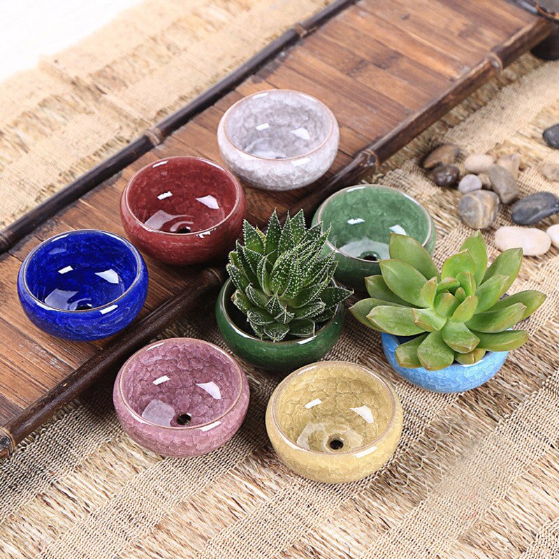 YeFine 8 stks/partij Ijs-Crack Keramische Bloempotten Voor Sappige Planten Kleine Bonsai Pot Huis en Tuin Decor Mini vetplant Potten