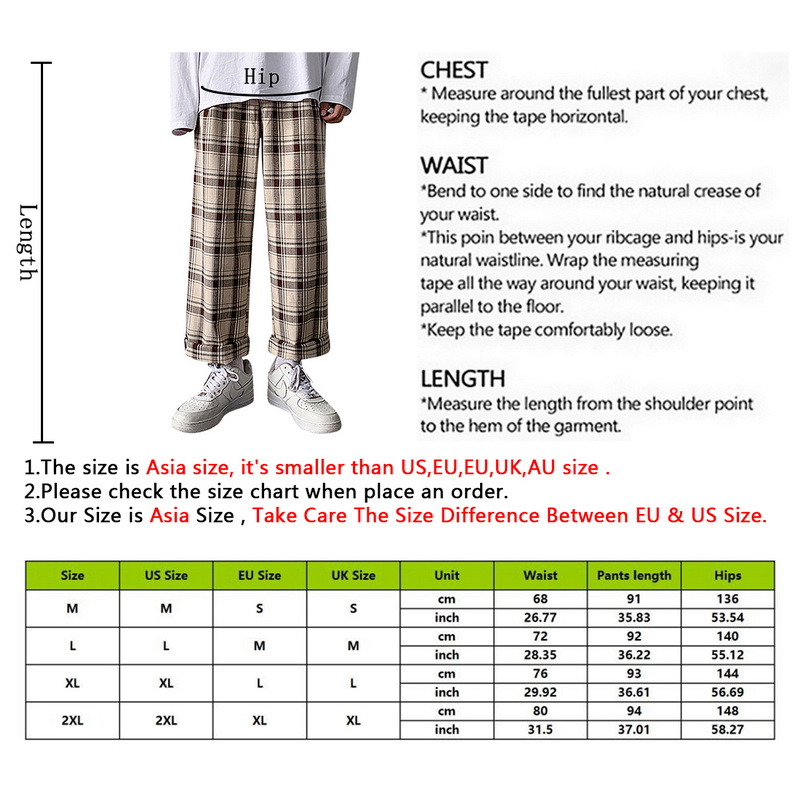 Dihope – pantalon à carreaux pour homme, ample, confortable, rétro, décontracté, taille élastique, Chic, jambes larges, Streetwear, Style coréen
