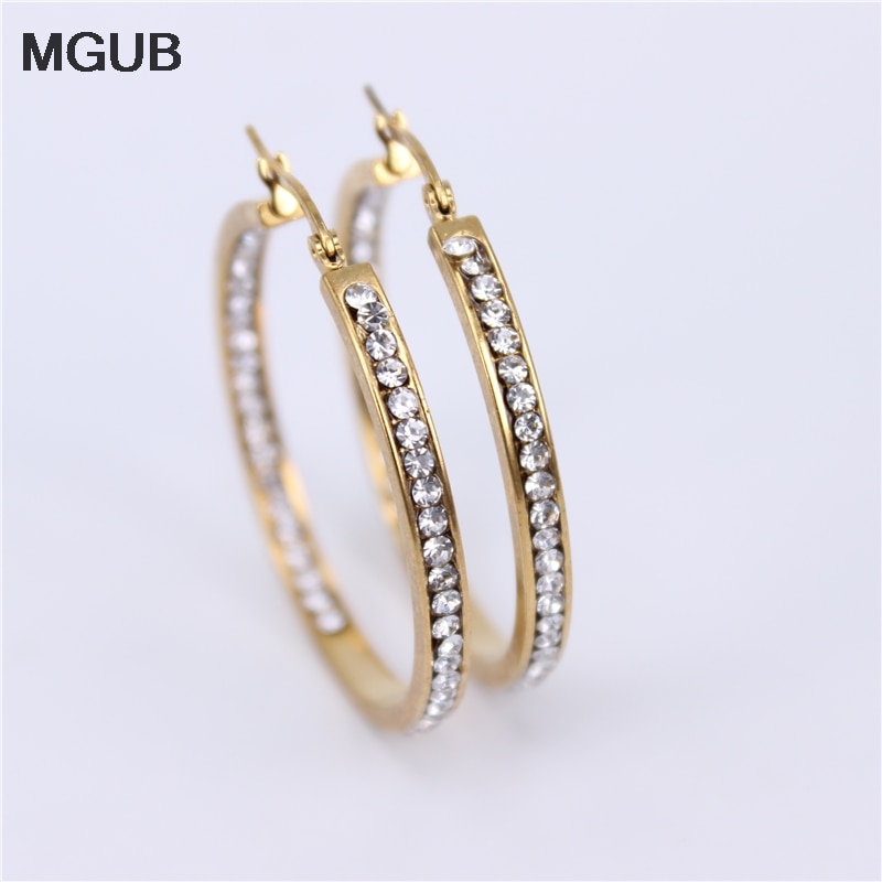 Vintage Goud/Zilver Kleur Rvs Crystal Circle Hoop Oorbellen Voor Vrouwen Oor Clip Partij Sieraden Mode LH783