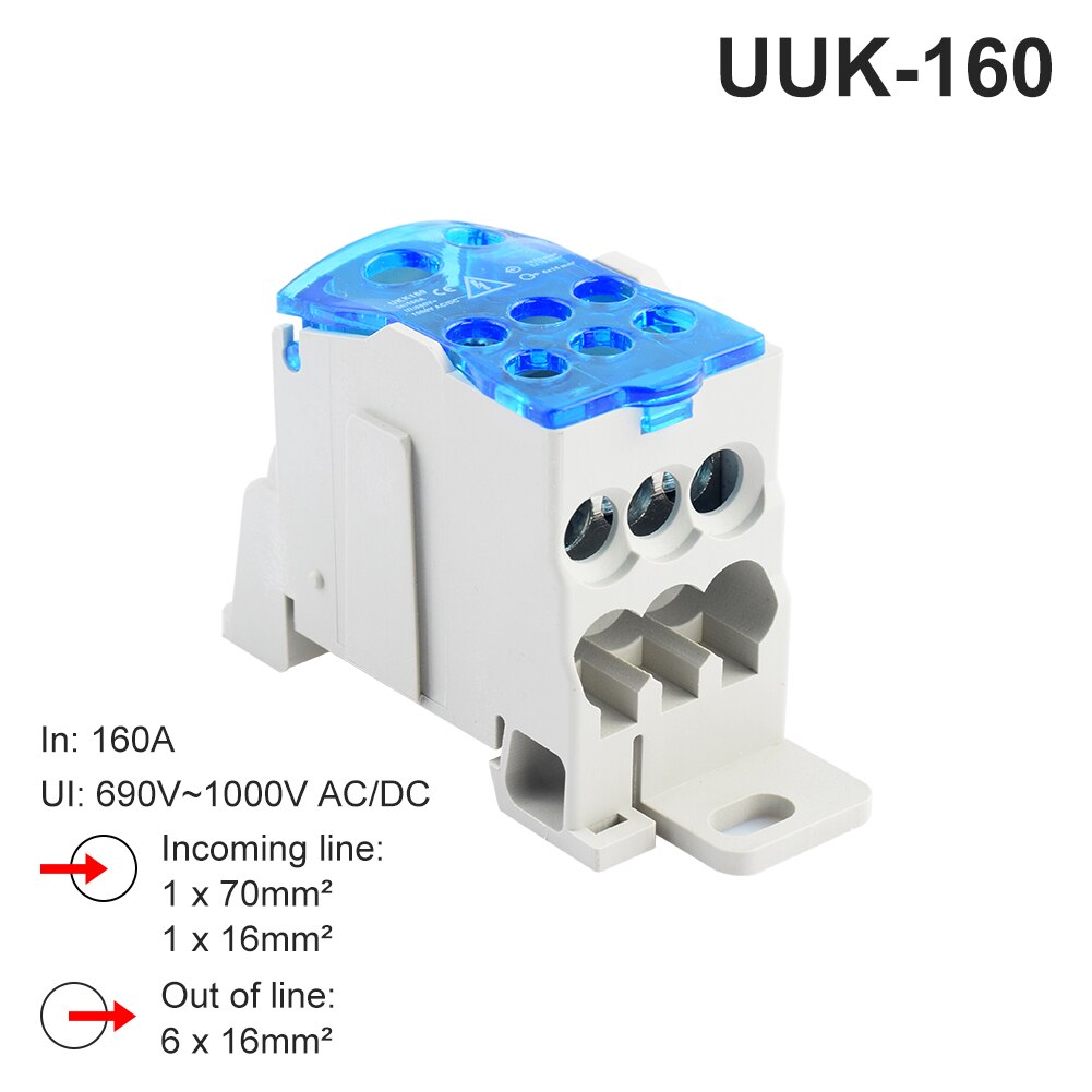 1x ukk 80a ukk 125a ukk 160a ukk 250a ukk 400a ukk 500a klemrække 1 in mange ud din skinne fordelingsboks elektrisk ledningsstik: Ukk 160a