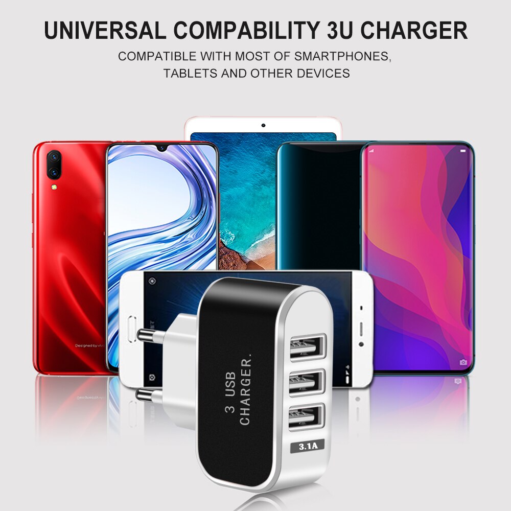 Universal 3 Ports USB Charger Wall Travel 3.1A Fast Charging Charger Adapter For Xiaomi Samsung S7 Tablets Phone EU/US Chargers