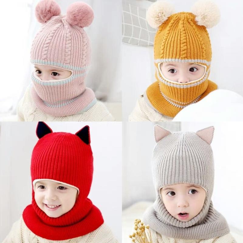 Chapeau d'automne et d'hiver pour filles | Bonnet pour enfants, bonnet en tricot, chapeau à Double boule en laine, chapeau à bretelles un pour enfants, chapeaux d'hiver,