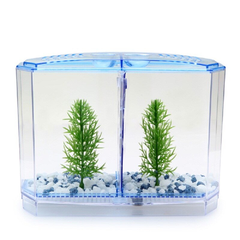 Tanque de peces Arcylic Tropical mini nano Betta para lucha, acuario, cría de dos cuencos, aislamiento Fry, incubadora, casa de tortuga, jaula para reptil