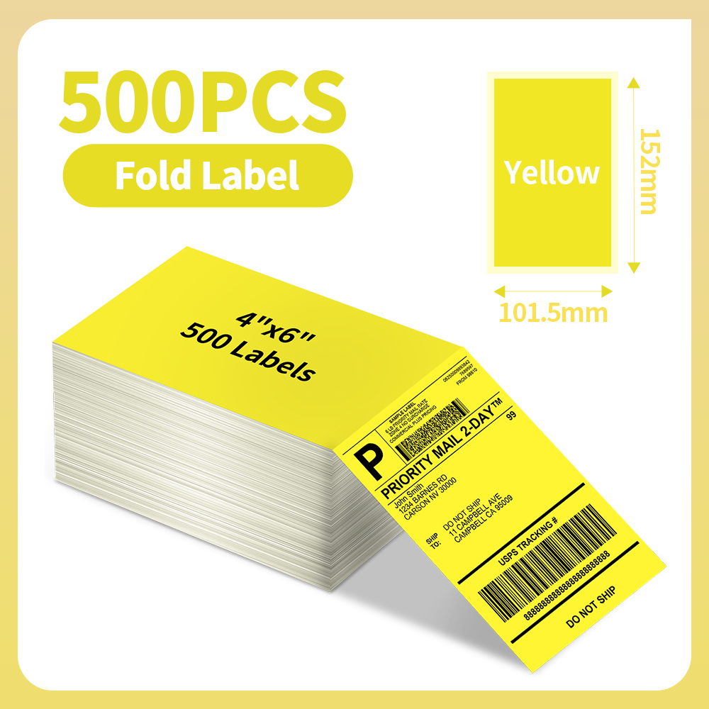 500Pcs Thermal Paper 4x6 Fan-Fold Labels Supplies Phomemo 241BT 246S D520BT Label Printer for Package Adress Business: Blue