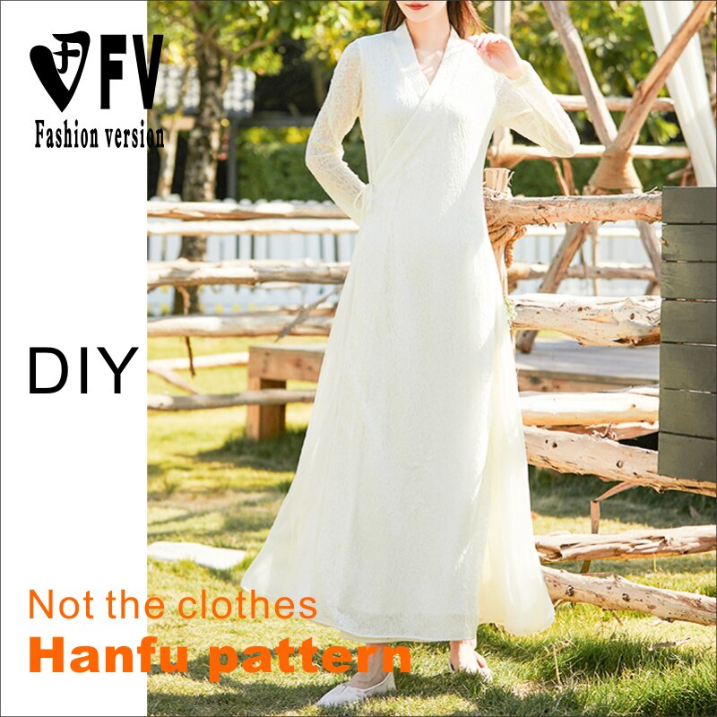 Hanfu Patroon Vrouwen Kleding Cross-Hals Side Open Jurk Kledingstuk Naaien Structuur Tekening 1:1 Patroon Fysieke Object BHF-010