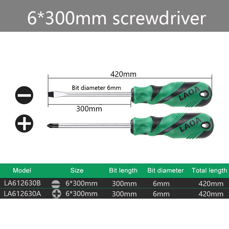 Laoa  s2 skruetrækkersæt med slids og stjerneskruetrækkere med magnetisk håndværktøj: 6 x 300mm 2 stk