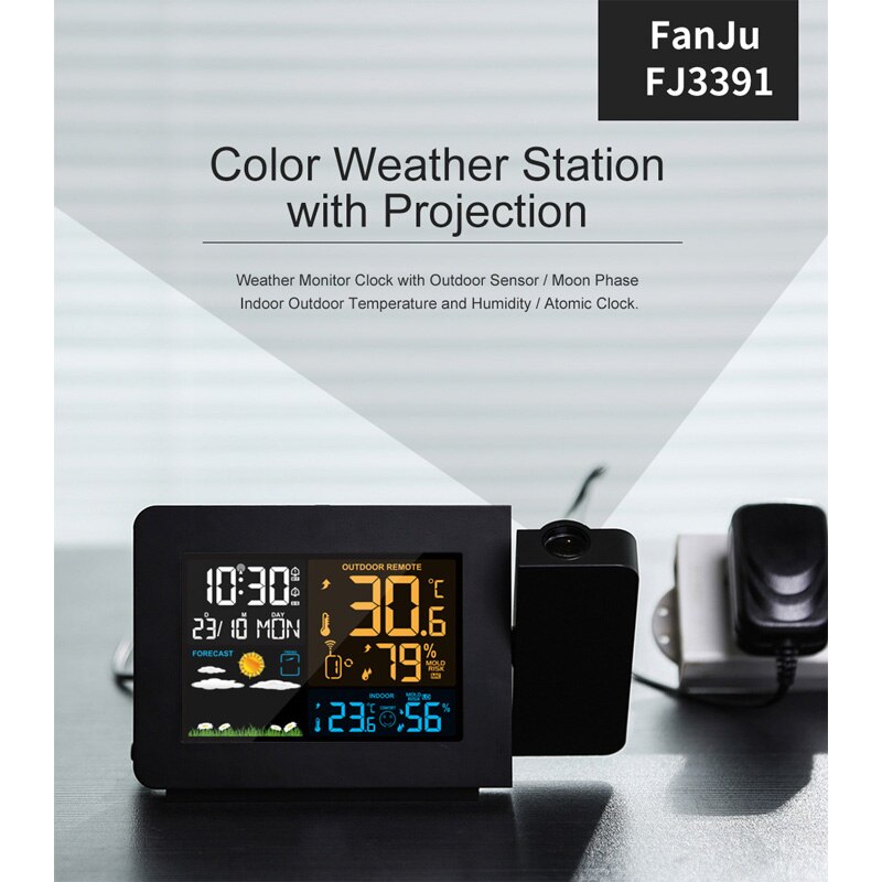 LED Alarm Projektion Uhr Thermometer Hygrometer kabellos Wetter Bahnhof Digital Uhr Schlummern Pult Tabelle Projekt Radio Uhr