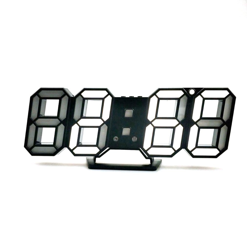 3D Electronic LED Wall Clock Modern Voice Control Digital Table Nightlight Display Hanging Alarm Clock Home Living Room Decor: White-black