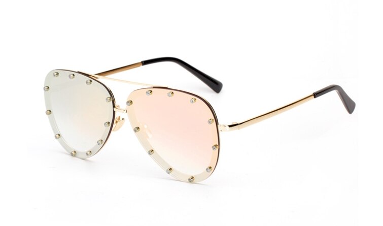 Pilot Rivet Diamond Sunglasses Men Women Shades UV400 Vintage Glasses 47982: pink mirror