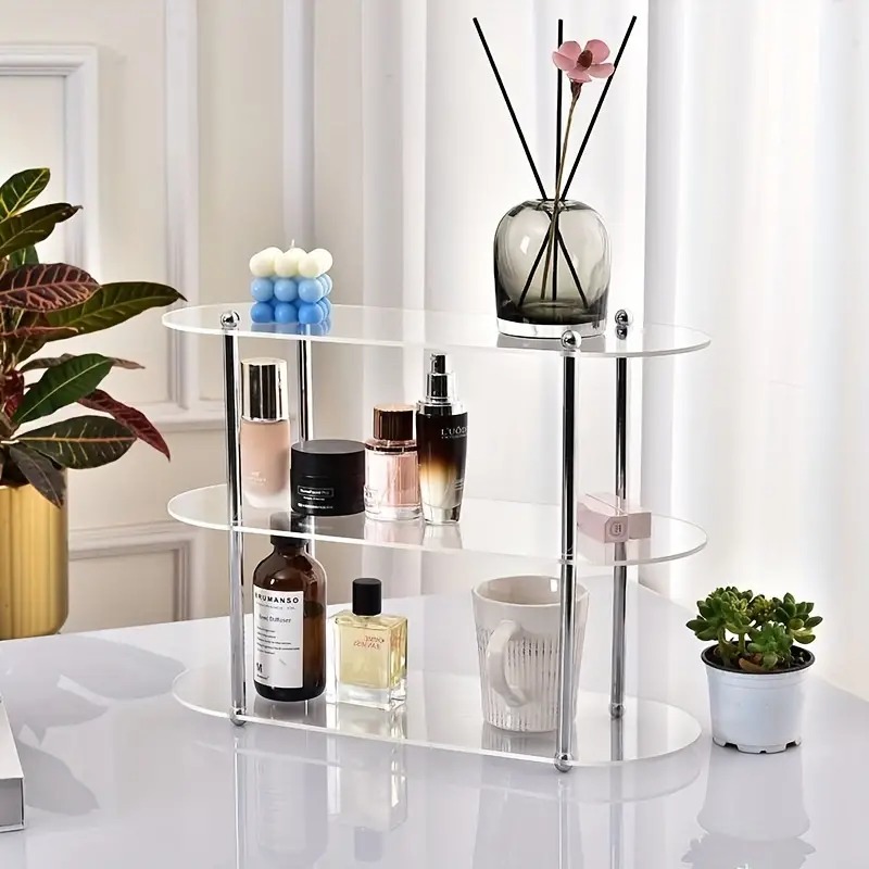 Rack de armazenamento de mesa acrílico de 3 camadas, suporte de exibição de copos de perfume e água, armazenamento de cosméticos, organizador de moldura de exibição de joias: MULTI