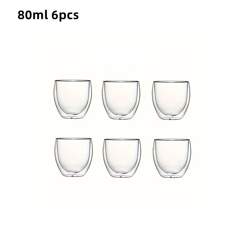 6 stuks dubbelwandige geïsoleerde glazen espressokopjes 80/150/250/350/450 ml geïsoleerde thermische glazen koffiemok voor thee/sap/melk, latte: Black